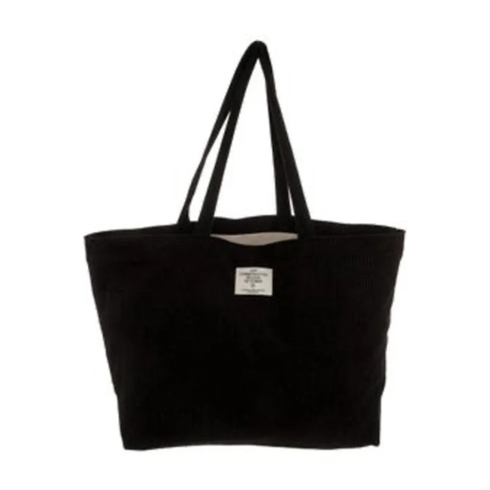 Sezane Les Composantes Black Corduroy Tote Bag Oversized Shopper Handbag